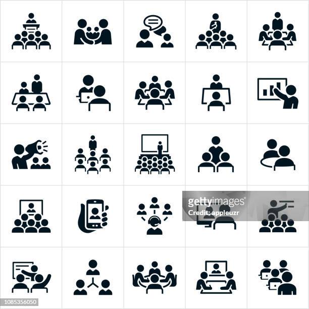 business meetings and seminars icons - symbol stock illustrations