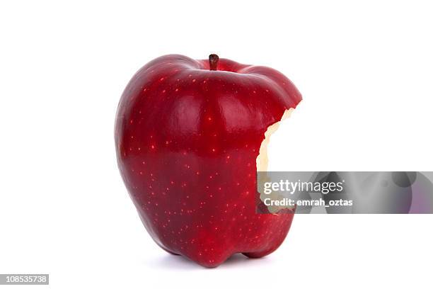 red apple - missing bite stock pictures, royalty-free photos & images