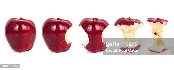 timeline of eating an apple (xxxl) - apple bite out stock pictures, royalty-free photos & images