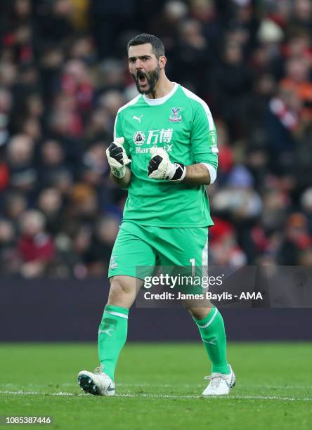 Julian Speroni of Crystal Palace during the Premier League match between Liverpool FC and Crystal Palace at Anfield on January 19, 2019 in Liverpool,...