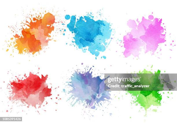 bunte aquarellspritzer - malfarbe stock-grafiken, -clipart, -cartoons und -symbole