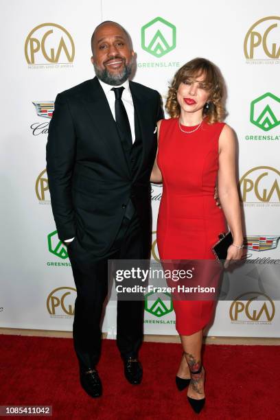 Kenya Barris and Dr. Rainbow Edwards-Barris attend the 30th annual Producers Guild Awards at The Beverly Hilton Hotel on January 19, 2019 in Beverly...