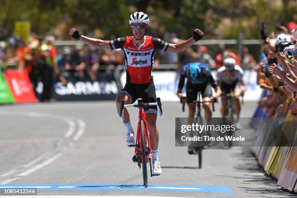 Arrival / Richie Porte of Australia and Team Trek-Segafredo Celebration / Wout Poels of The Netherlands and Team Sky / Daryl Impey of South Africa...