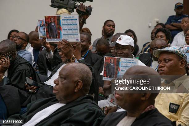 Lawyers, representing Felix Tshisekedi, and Jean-Marc Kabund, General Secretary of UDPS wait for the pronouncement of the judges of the...