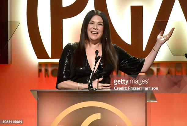 Lauren Graham speaks onstage during the 30th annual Producers Guild Awards at The Beverly Hilton Hotel on January 19, 2019 in Beverly Hills,...