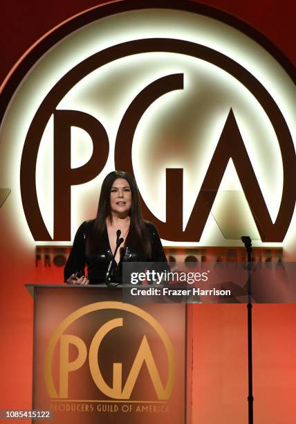 Lauren Graham speaks onstage during the 30th annual Producers Guild Awards at The Beverly Hilton Hotel on January 19, 2019 in Beverly Hills,...