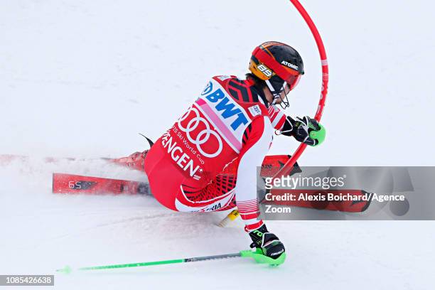 Marcel Hirscher of Austria in action during the Audi FIS Alpine Ski World Cup Men's Slalom on January 20, 2019 in Wengen Switzerland.