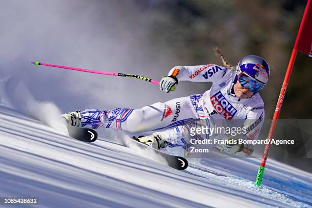 Lindsey Vonn of USA in action during the Audi FIS Alpine Ski World Cup Women's Super G on January 20, 2019 in Cortina d'Ampezzo Italy.