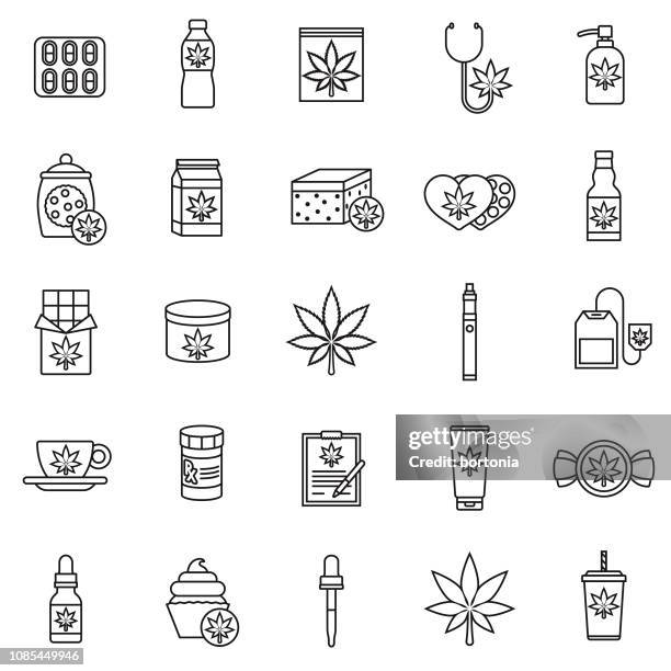 marijuana icon set - cannabis oil stock illustrations