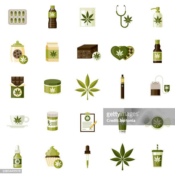 illustrazioni stock, clip art, cartoni animati e icone di tendenza di set di icone marijuana - olio ed essenze