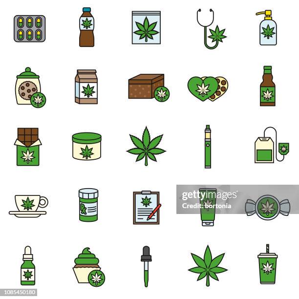 marijuana icon set - cannabis medicinal stock illustrations