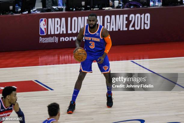 New York Knicks Guard Tim Hardaway Jr during the NBA game against Washington Wizards and New York Knicks at The O2 Arena on January 17, 2019 in...