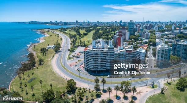 high angle view of montevideo's coastline, drone point of view, punta carretas neighbourhood, uruguay - uruguay stock pictures, royalty-free photos & images