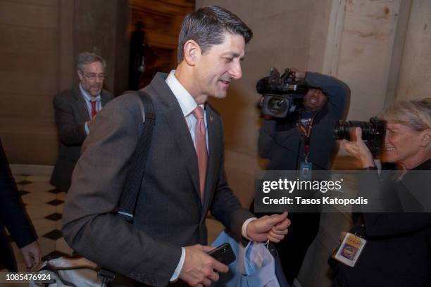 Speaker of the House Paul Ryan leaves his office on Capitol Hill on December 21, 2018 in Washington, DC. The U.S. Senate is considering a budget bill...