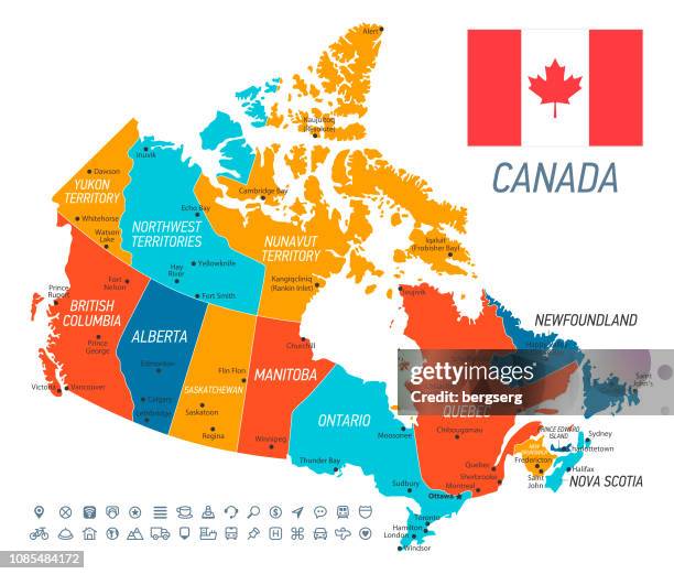 canada map. vector map with states, icons and navigation icons - canada flag map stock illustrations