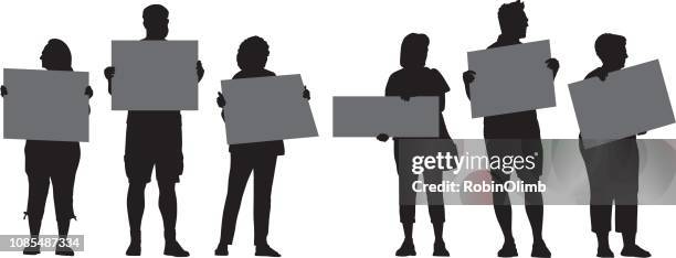 six people protesting silhouettes - protest sign stock illustrations