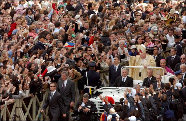 Pope John Paul II canonizes Opus Dei founder Jose Maria Escriva de Balaguer before one of the biggest crowds ever to flood the Vatican in Rome, Italy...