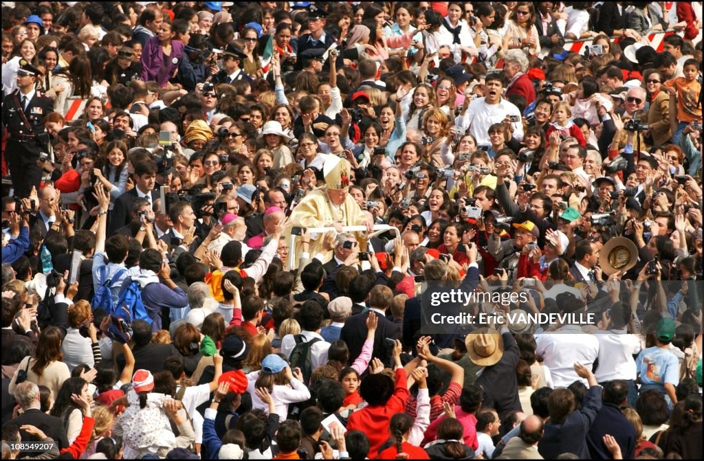 Pope John Paul II canonizes Opus Dei founder Jose Maria Escriva de Balaguer before one of the biggest crowds ever to flood the Vatican in Rome, Italy on October 6th, 2002.