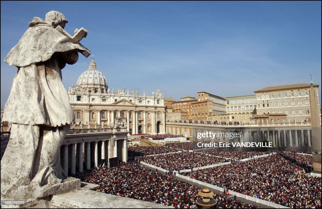 Pope John Paul II canonizes Opus Dei founder Jose Maria Escriva de Balaguer before one of the biggest crowds ever to flood the Vatican in Rome, Italy on October 6th, 2002.