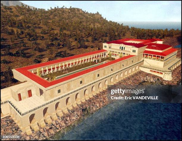 Virtual reconstruction of the Villa of the papyri in Herculaneum, Italy in March, 2003. The splendor of the villa has spawned imitators and in the...