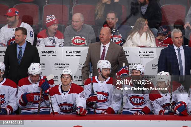 Head coach Claude Julien of the Montreal Canadiens reacts on the bench during the first period of the NHL game against the Arizona Coyotes at Gila...