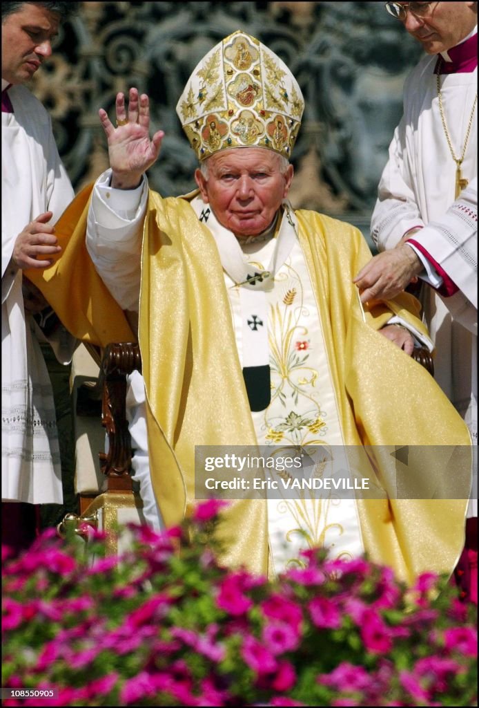 Pope John Paul II celebrated his 83rd birthday during a canonization mass before thousands of faithful and in presence of the Savoy Royal family in Rome, Italy on May 18th, 2003