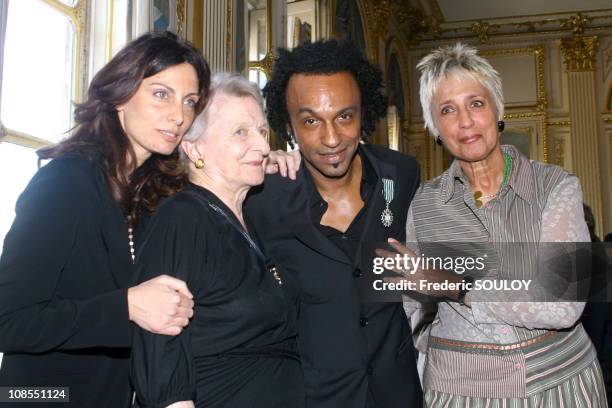 Manu Katche with his grandmother and his mother and his wife Laurence in Paris,France on June 07,2006.