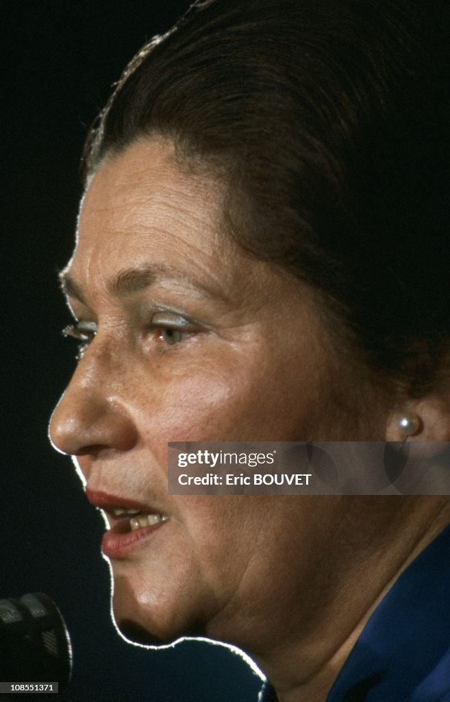 Simone Veil during a Press Conference in Paris, France on March 23rd , 1984.