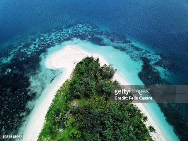 an aerial beach shot of a tropical beach in fiji islands - fiji jungle stock pictures, royalty-free photos & images