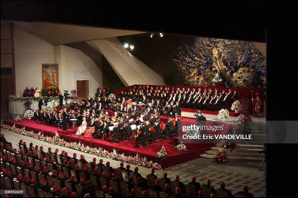 Pope John Paul II attends a concert on the occasion of the 25th anniversary of his pontificate at the Vatican in Rome, Italy on October 17th, 2003.