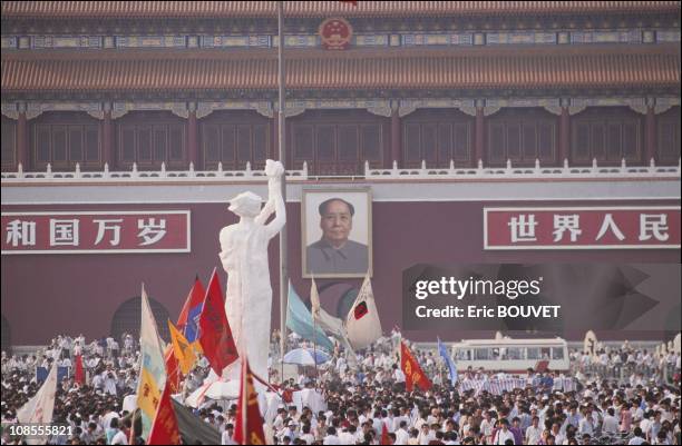 Statue of Liberty at Place Tiananmen posed by students in Beijing, China on May 29th, 1989.