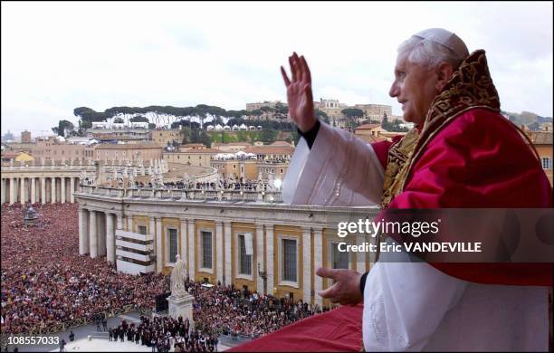 German Cardinal Joseph Ratzinger elected Pope in Rome, Italy on April 19, 2005.