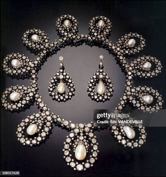 Duchess of Aosta's Tiara was turned into a necklace included is a pair of earrings in Italy in December, 2002.