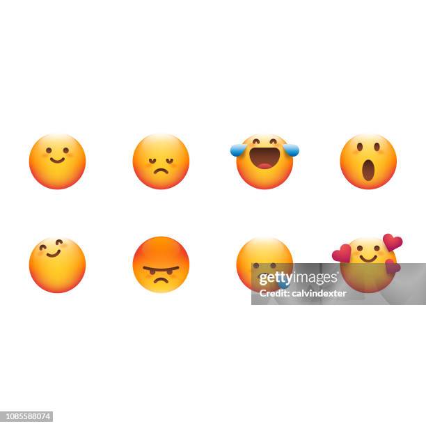 süße wesentliche emoticons satz - gesicht lachen weinen stock-grafiken, -clipart, -cartoons und -symbole