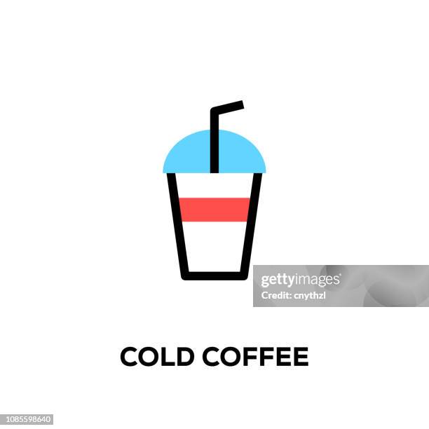 flat line design style modern vector cold coffee icon - red kettle stock illustrations