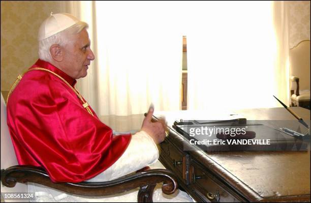 Pope Benedict XVI received Latvian President Vaira Vike-Freiberga in his private library at the Vatican in Rome, Italy on June 30th, 2005.
