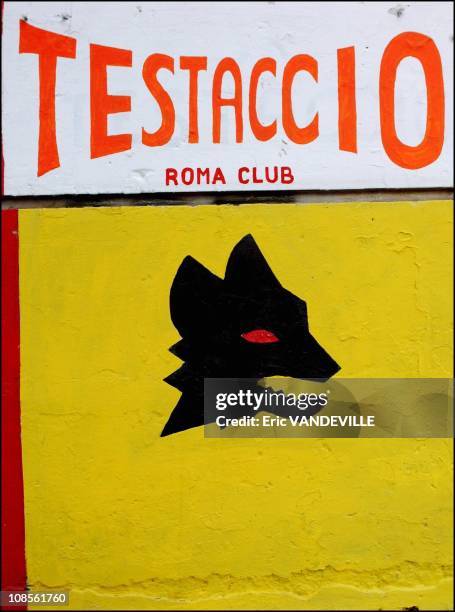 The "Roma Club Testaccio" in Rome's popular Testaccio section, the traditional neighorhood of AS Roma supporters. Supporters gather on Sundays to...