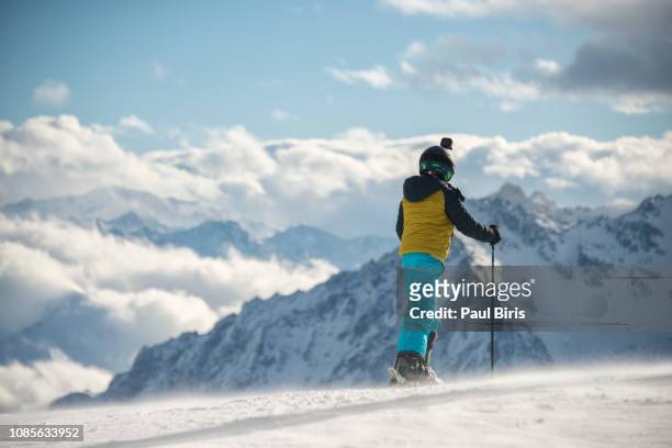 cute preschool child, skiing in austrian winter resort ischgl silvretta arena - czech republic stock-fotos und bilder