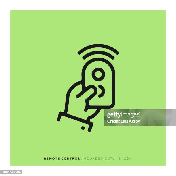 remote control rounded line icon - holding remote control stock illustrations