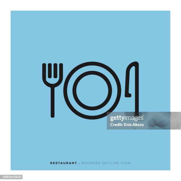 restaurant rounded line icon - restaurant empty plate stock illustrations
