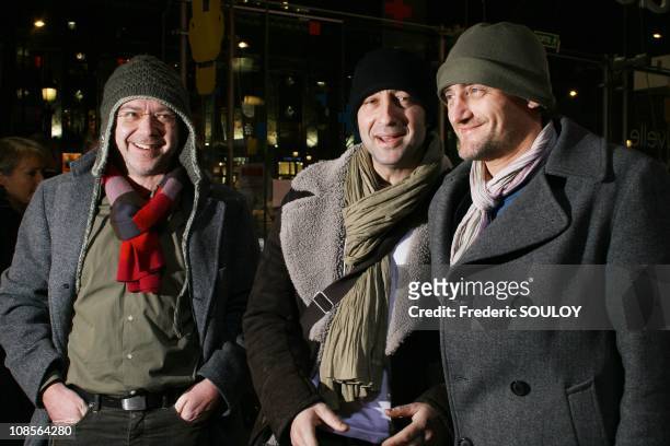 Olivier Barroux , Jean-Paul Rouve and Kad Merad in Paris, France on March 6, 2007.