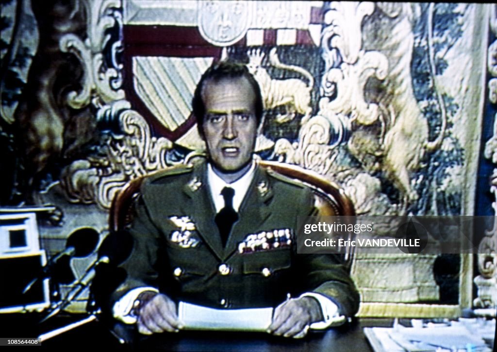 King Juan Carlos of Spain on TV after the Coup in Madrid, Spain on February 23th, 1981.