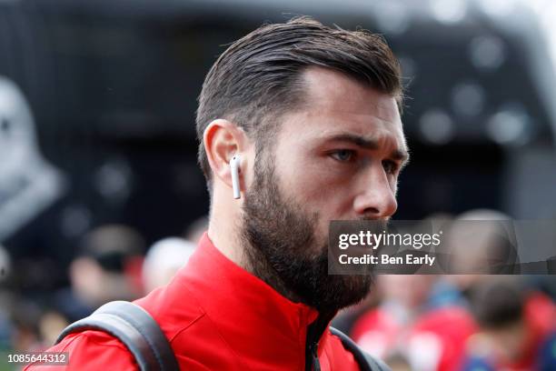 Charlie Austin of Southampton arrives for the Premier League match between Huddersfield Town and Southampton FC at John Smith's Stadium on December...