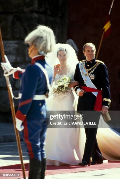 King Juan Carlos of Spain at the wedding of his daughter Princess Elena with Jaime de Marichalar in Seville, Spain on March 17th, 1995.