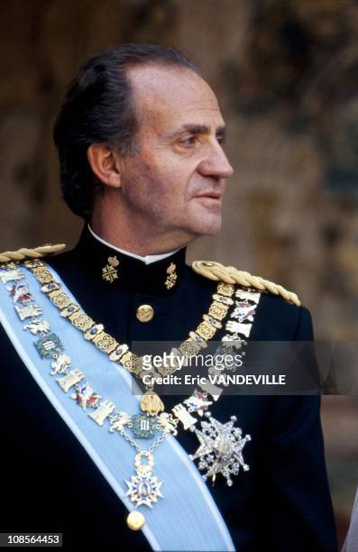 King Juan Carlos of Spain at the wedding of his daughter Princess Elena with Jaime de Marichalar in Seville, Spain on March 17th, 1995.
