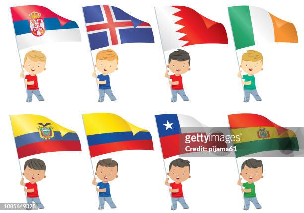 world flags and children - arab kids stock illustrations