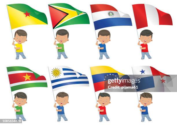 illustrazioni stock, clip art, cartoni animati e icone di tendenza di bandiere mondiali e bambini - bandiera del venezuela