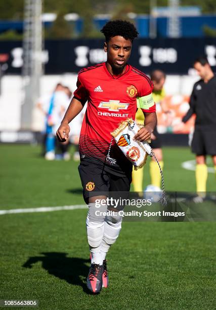 Angel Gomes of Manchester United looks on prior to the UEFA Youth League match between Valencia and Manchester United at Paterna Training Centre on...