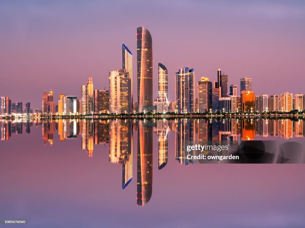 Abu Dhabi City Skyline at Twilight, United Arab Emirates