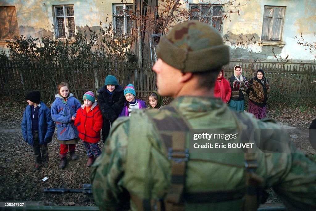 Troops Russian around of Grozny in Gudermes, Russia in December , 1999.